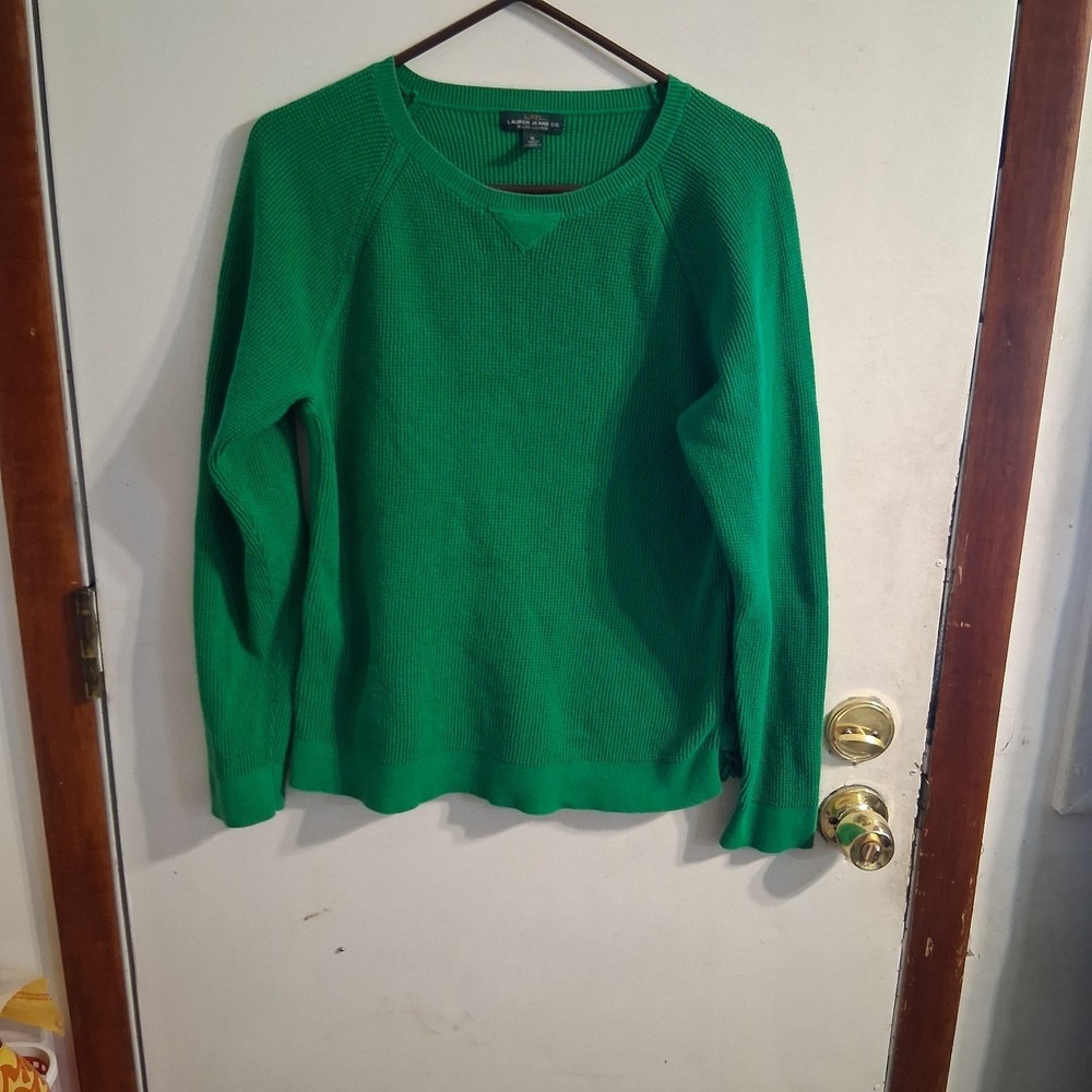 LRL Ralph Lauren‎ Shamrock Green Sweater Waffle Knit EUC XL Ladies